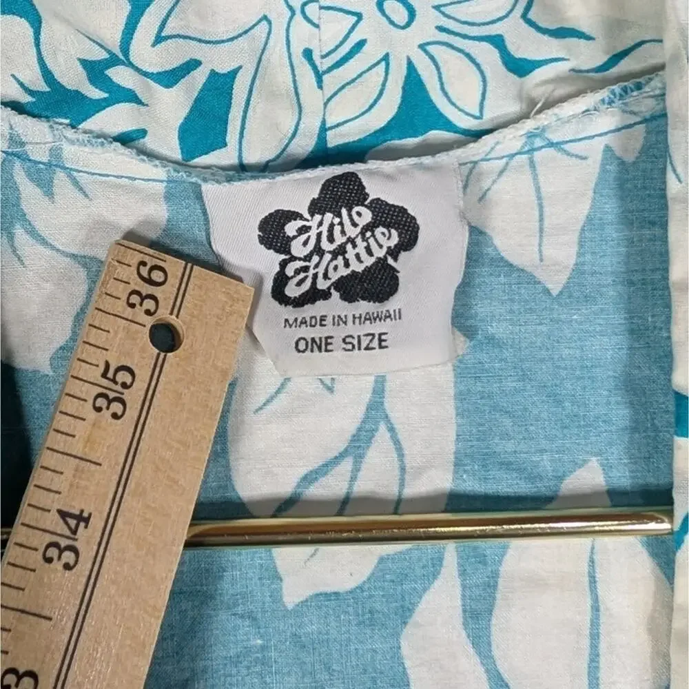 Vintage Hilo Hattie Cover All Wrap Womens Blue Floral 1970s Original W/Belt